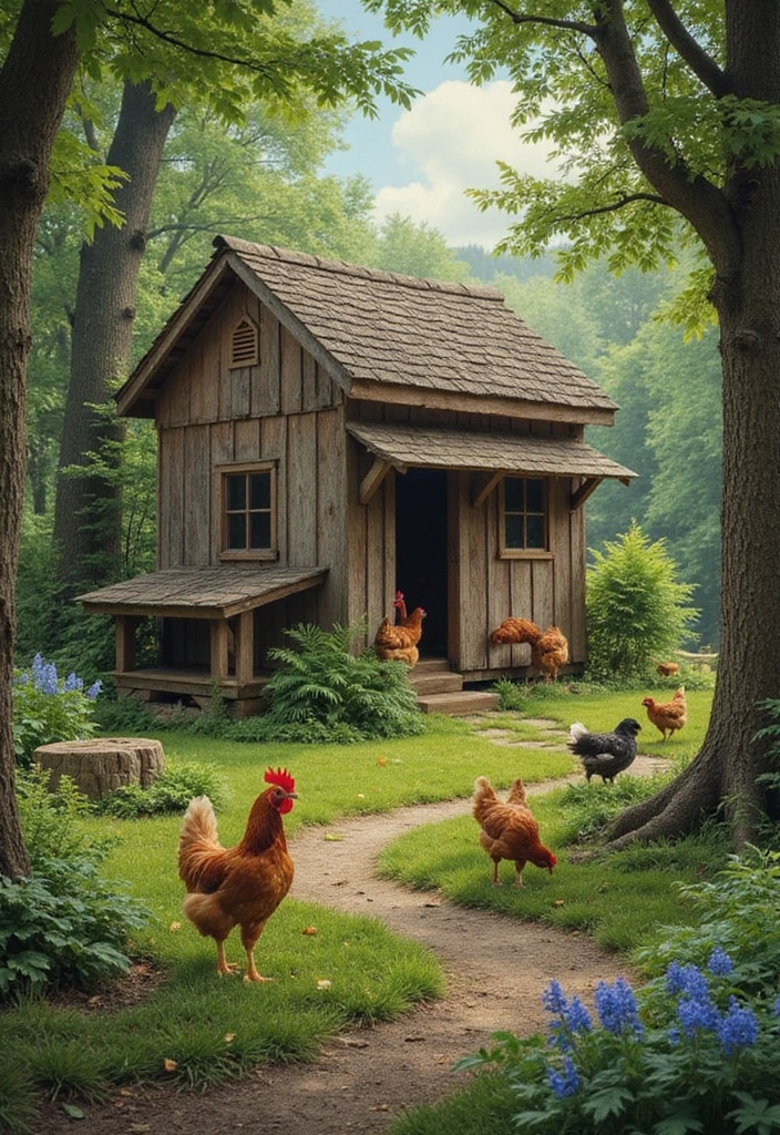 25 Chicken Coop and Garden Layout Plans for Sustainable Living - 13. The Woodland Garden Coop