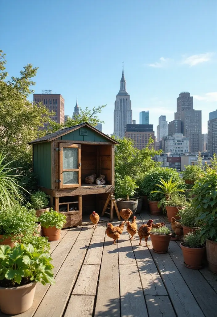 25 Chicken Coop and Garden Layout Plans for Sustainable Living - 17. The Rooftop Garden Coop