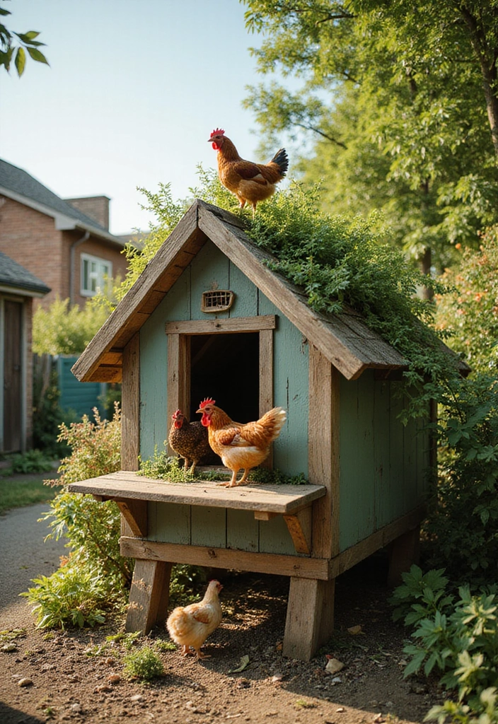 25 Chicken Coop and Garden Layout Plans for Sustainable Living - 4. The Green Roof Coop
