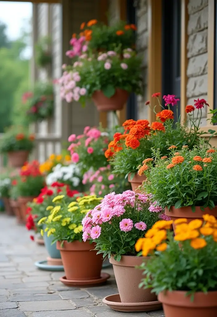 25+ Flower Garden Ideas in Front of House That Add Instant Curb Appeal - 2. Container Gardens