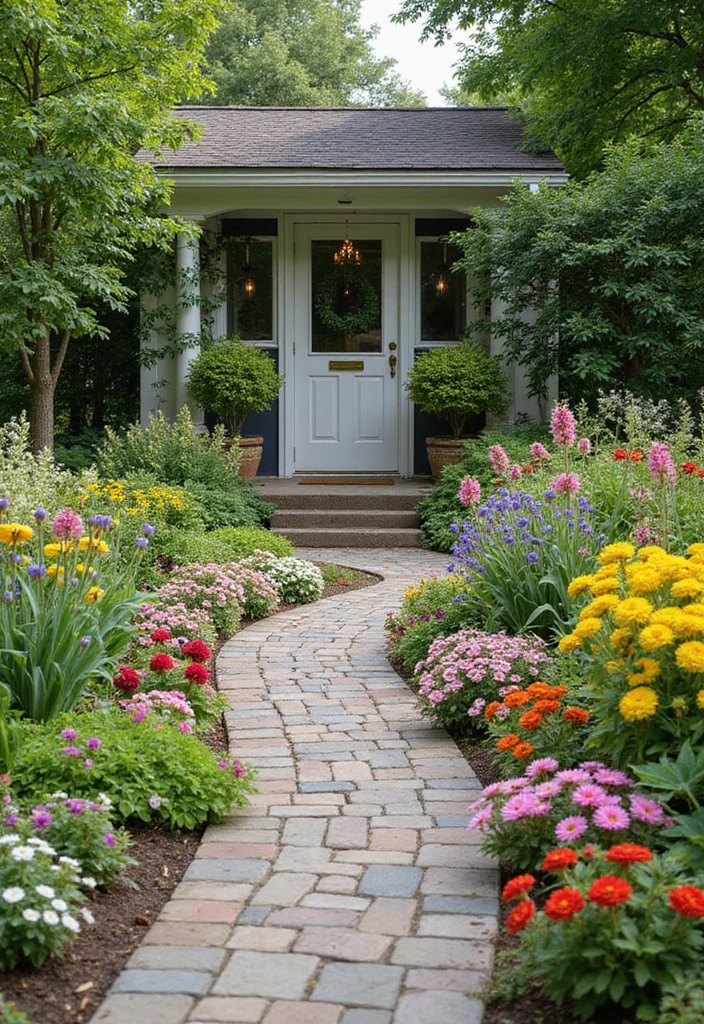 25+ Flower Garden Ideas in Front of House That Add Instant Curb Appeal - 4. Colorful Pathway Accents