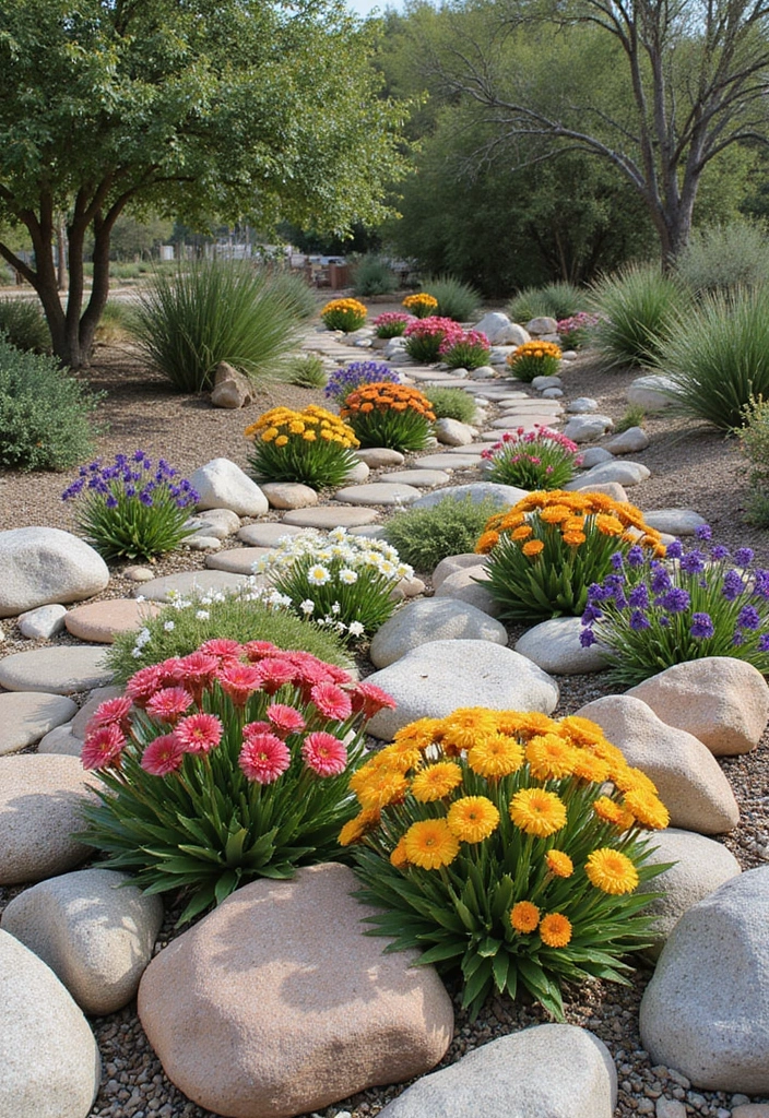 25+ Flower Garden Ideas in Front of House That Add Instant Curb Appeal - 8. Rock Gardens with Flowers