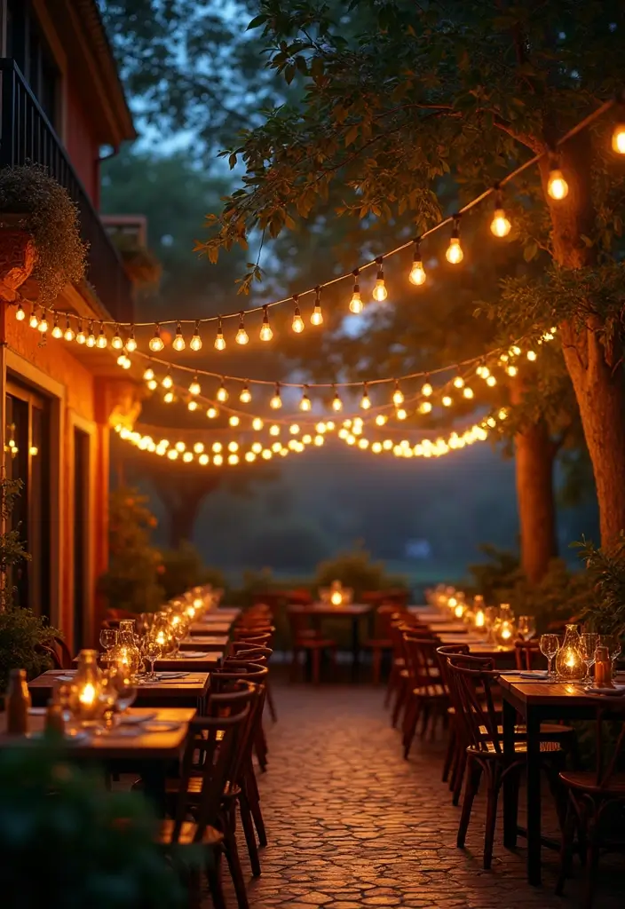25 Garden Cafe Design Outdoor Coffee Shop Inspirations You’ll Adore - 11. Lighting Magic