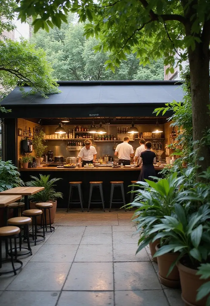 25 Garden Cafe Design Outdoor Coffee Shop Inspirations You’ll Adore - 12. Outdoor Kitchen Area