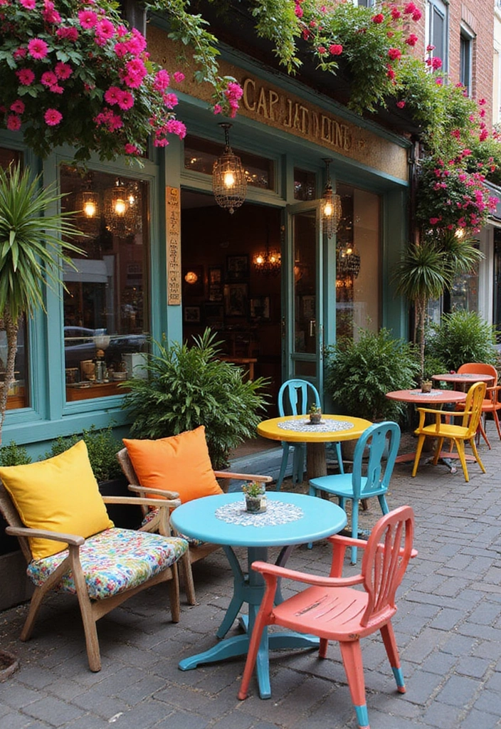 25 Garden Cafe Design Outdoor Coffee Shop Inspirations You’ll Adore - 2. Vibrant Color Palette