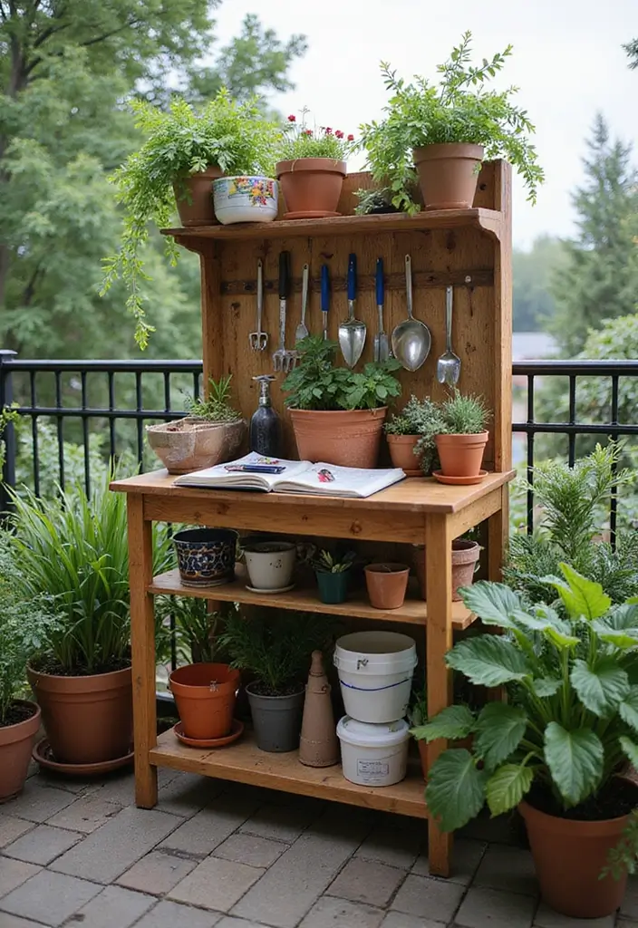 25 Garden Ideas for Small Spaces to Make the Most of Your Area - 6. Potting Bench on the Balcony