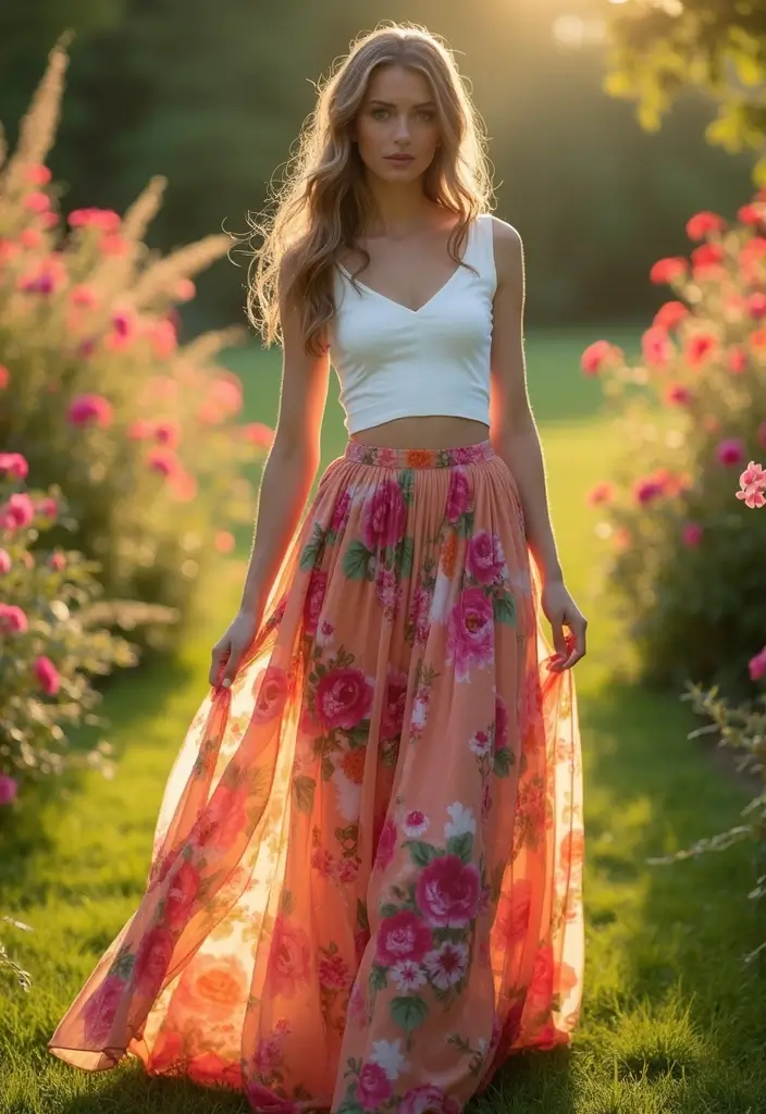 25 Garden Party Wedding Outfit Guest Ideas That Impress - 16. Statement Skirts with Simple Tops