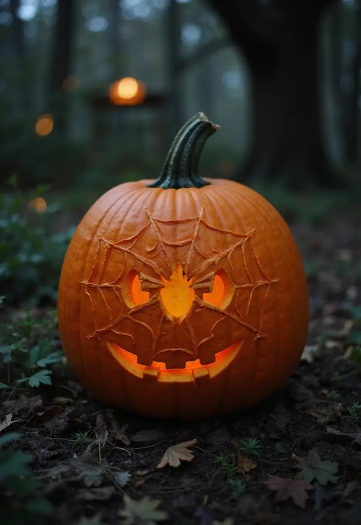 25 Over the Garden Wall Pumpkin Designs Perfect for Halloween - 21. The Spooky Spider