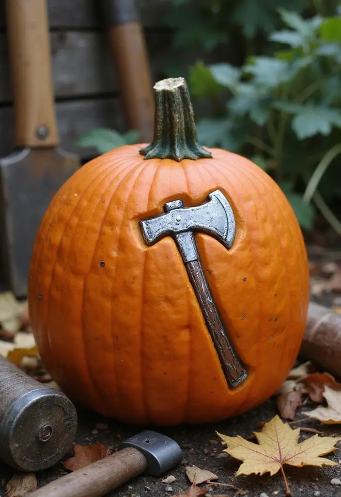 25 Over the Garden Wall Pumpkin Designs Perfect for Halloween - 6. The Woodsman’s Axe