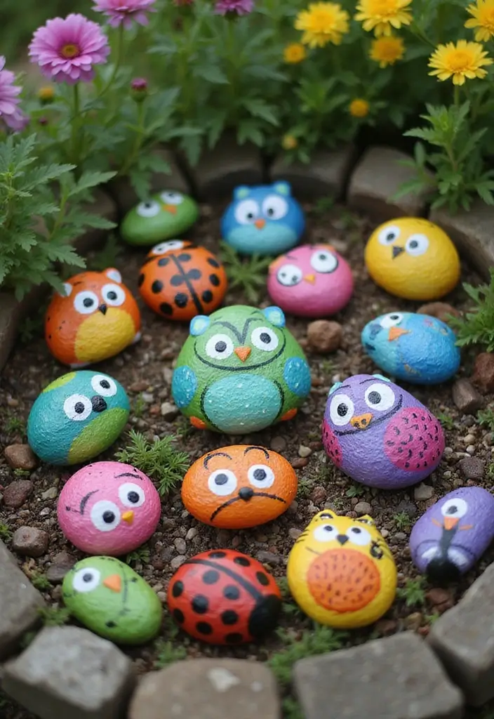 25 Rock Painting Ideas for Garden That Bring Life to Your Yard - 1. Rainbow Animals