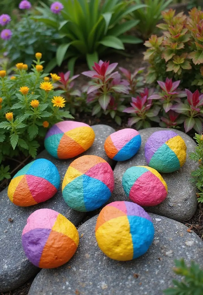 25 Rock Painting Ideas for Garden That Bring Life to Your Yard - 19. Geometric Designs