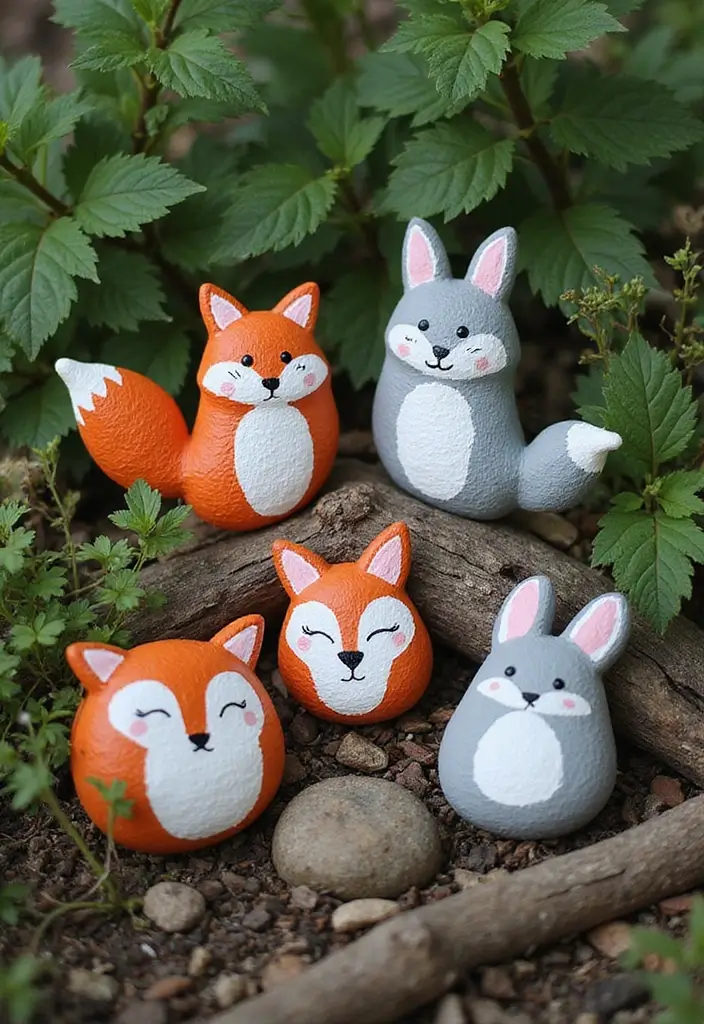 25 Rock Painting Ideas for Garden That Bring Life to Your Yard - 20. Woodland Creatures