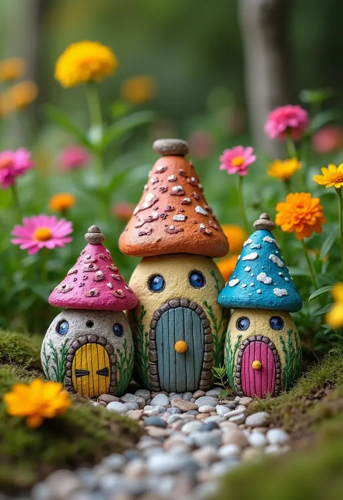 25 Rock Painting Ideas for Garden That Bring Life to Your Yard - 3. Magical Fairy Houses