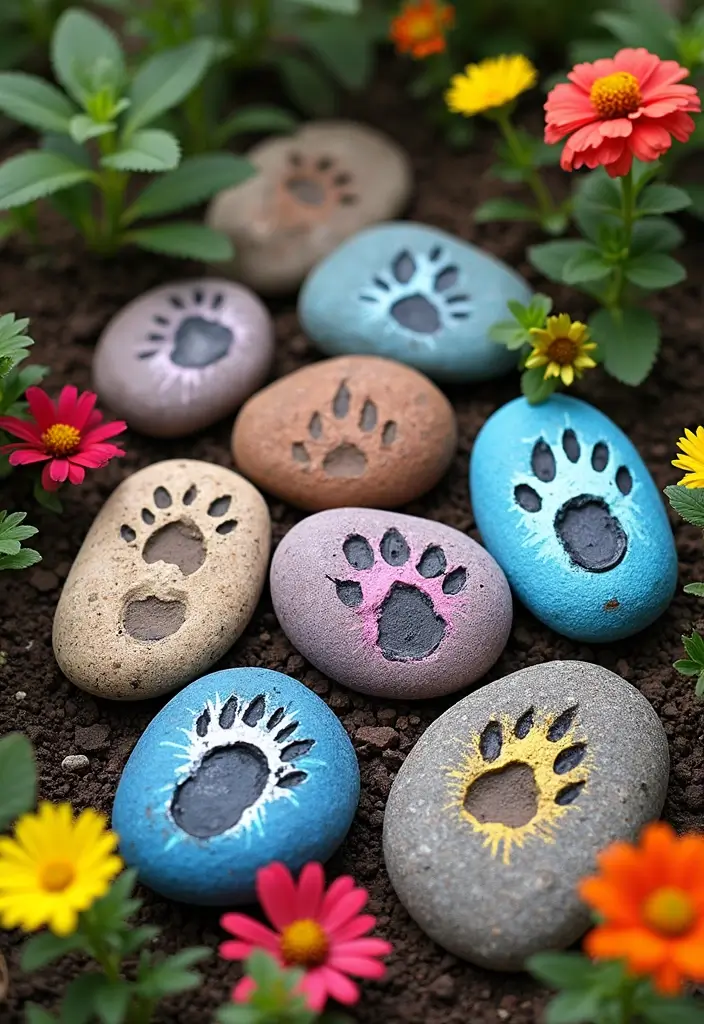 25 Rock Painting Ideas for Garden That Bring Life to Your Yard - 9. Animal Tracks