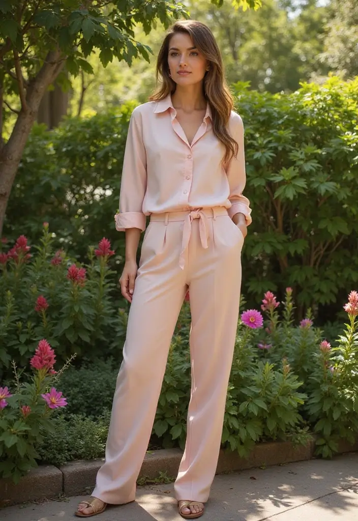 27 Garden Formal Wedding Attire Guest Looks That Shine - 18. Tailored Pants and Blouse Combinations