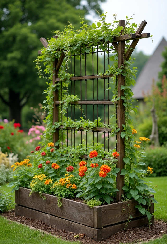 27 Raised Garden Beds Layout Design Landscaping Ideas for a Perfect Backyard - 24. Raised Beds with Trellises for Vertical Growth