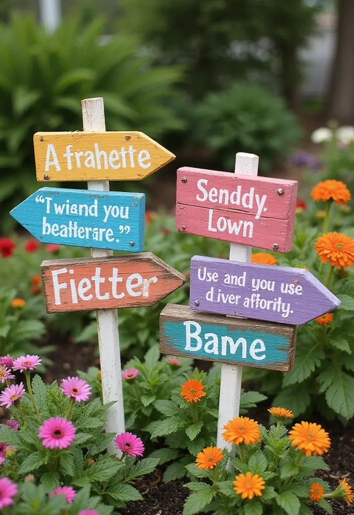 27 Stunning The Beast Over the Garden Wall Art Inspirations - 9. Playful Garden Signs