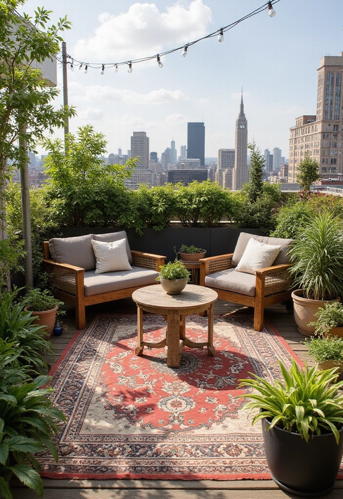 28 Roof Top Garden Ideas Terrace Design for Modern Homes - 24. Outdoor Rugs