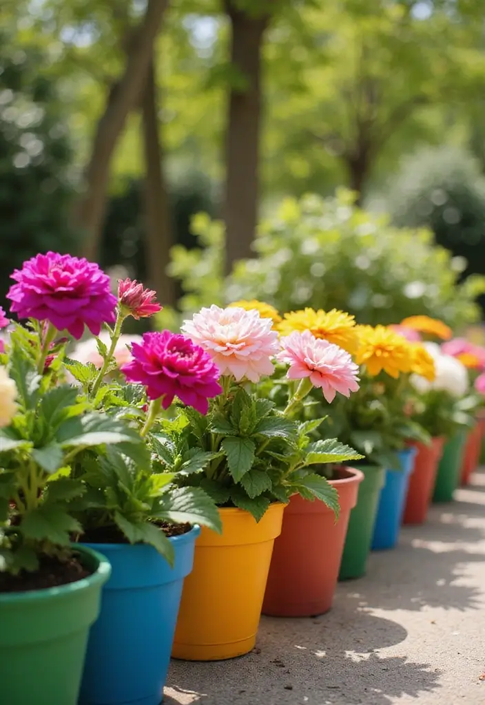 30 Easy Garden Ideas on a Budget for Every Homeowner - 10. Colorful Flower Pots from Paint