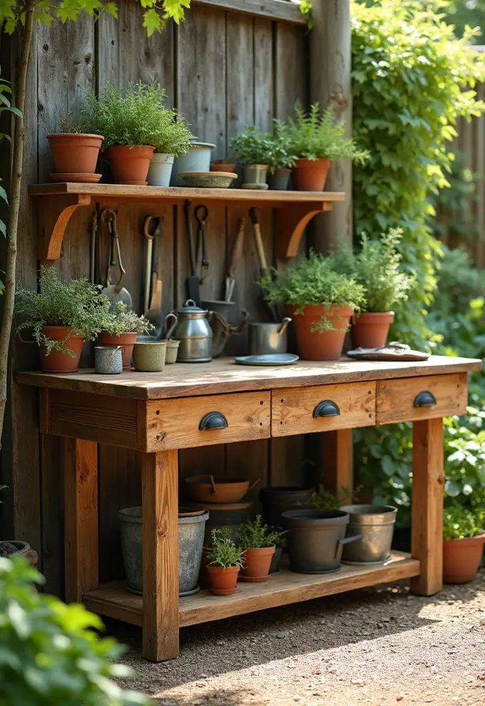 30 Easy Garden Ideas on a Budget for Every Homeowner - 26. DIY Potting Bench