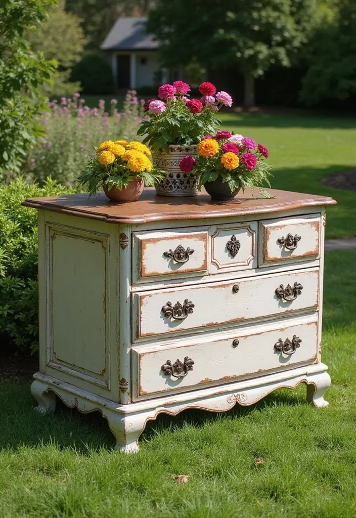 30 Easy Garden Ideas on a Budget for Every Homeowner - 4. Repurposed Furniture Planters