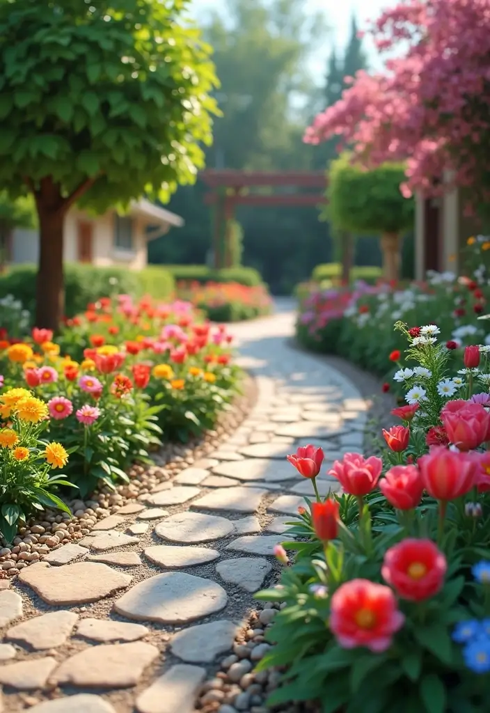30 Grow a Garden Entrance Ideas Roblox Game Builds You’ll Love - 7. Colorful Flower Bed Border