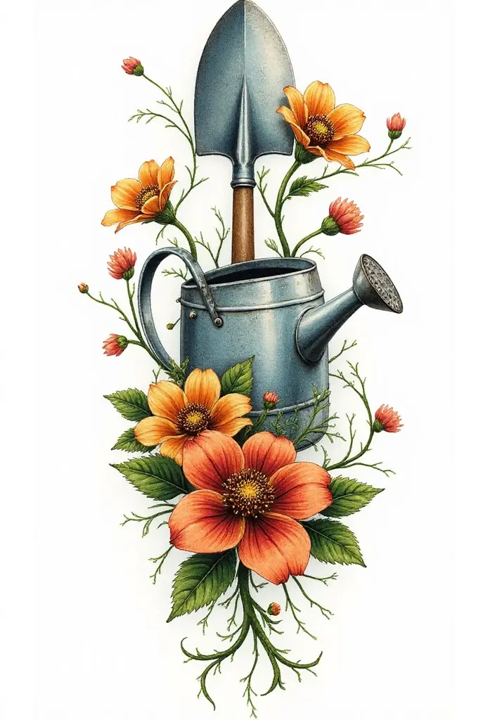 30 Magical Over the Garden Wall Tattoo Ideas for Fans - 11. Garden Tools and Symbols