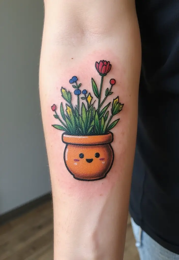 30 Magical Over the Garden Wall Tattoo Ideas for Fans - 14. Greg's Pot and Grass