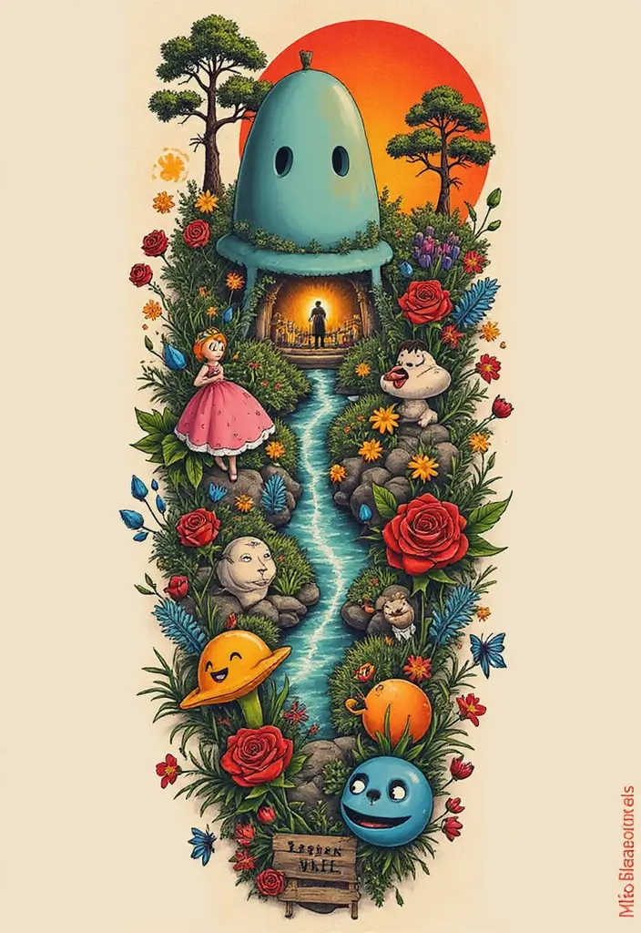 30 Magical Over the Garden Wall Tattoo Ideas for Fans - 30. Nostalgic Collages