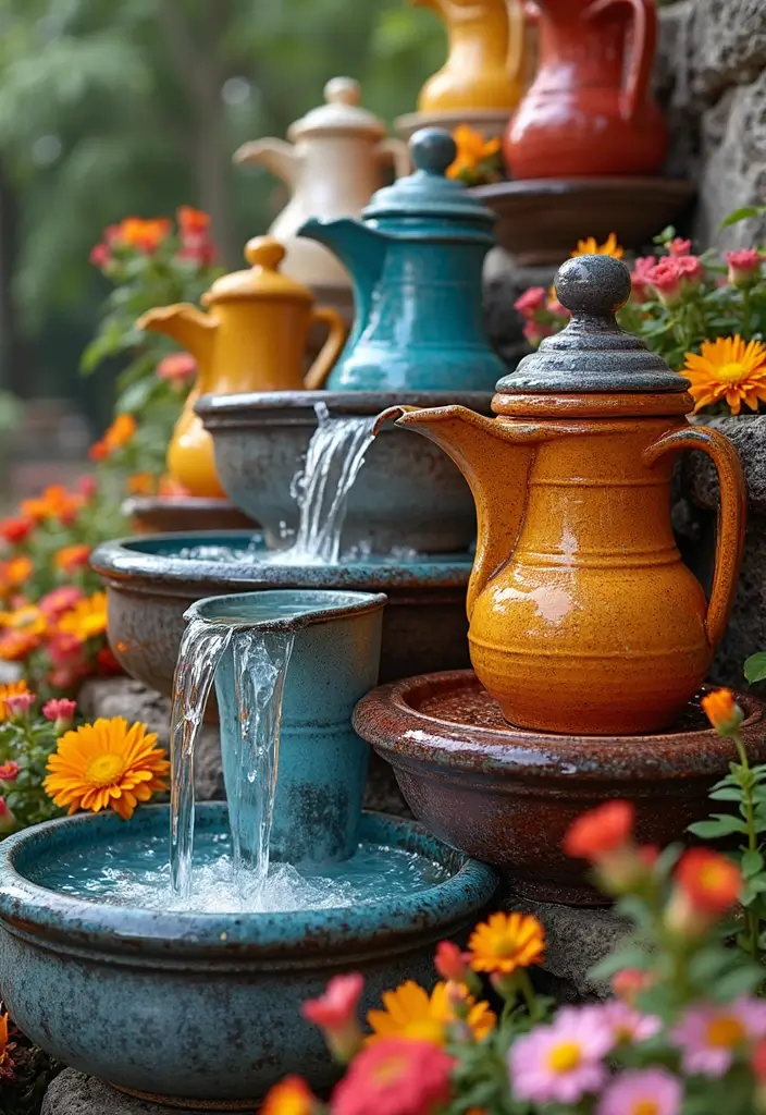 30 Mesmerizing Water Features in the Garden You’ll Want to Recreate - 15. Colorful Water Jugs