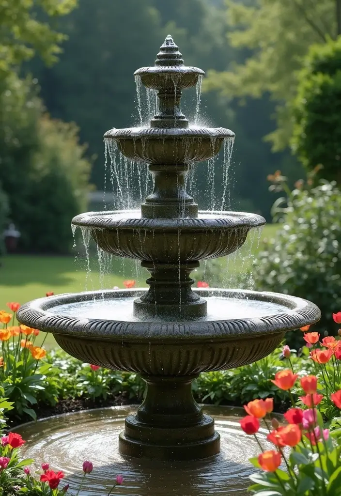 30 Mesmerizing Water Features in the Garden You’ll Want to Recreate - 2. Elegant Garden Fountain