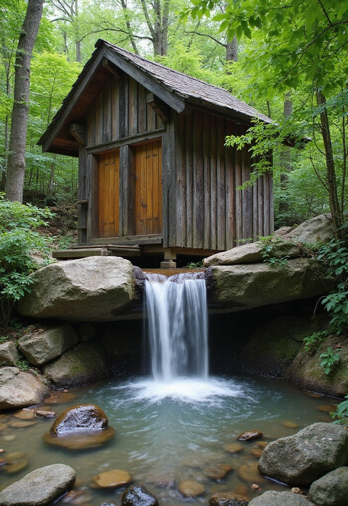 30 Mesmerizing Water Features in the Garden You’ll Want to Recreate - 3. Rustic Wooden Waterfall