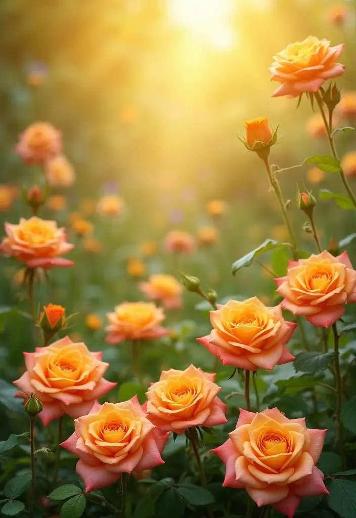 30 Rose Garden Design Layout Flower Beds for a Romantic Look - 18. Gold and Coral Rose Combinations