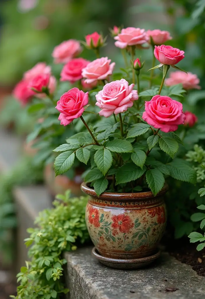 30 Rose Garden Design Layout Flower Beds for a Romantic Look - 25. Container Roses for Small Spaces