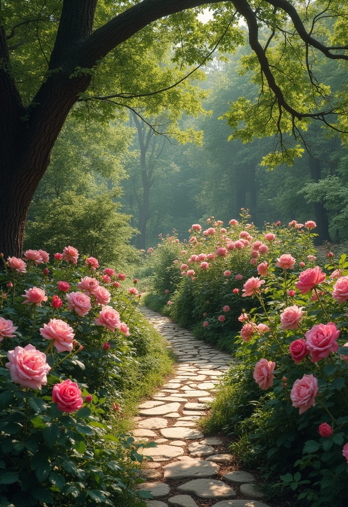 30 Rose Garden Design Layout Flower Beds for a Romantic Look - 26. Woodland Rose Gardens