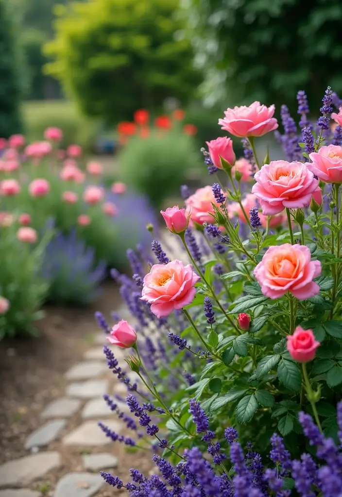 30 Rose Garden Design Layout Flower Beds for a Romantic Look - 6. Rose and Lavender Combination