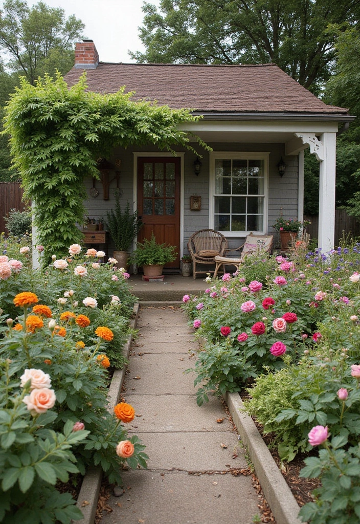 30 Rose Garden Design Layout Flower Beds for a Romantic Look - 7. Rustic Cottage Rose Garden