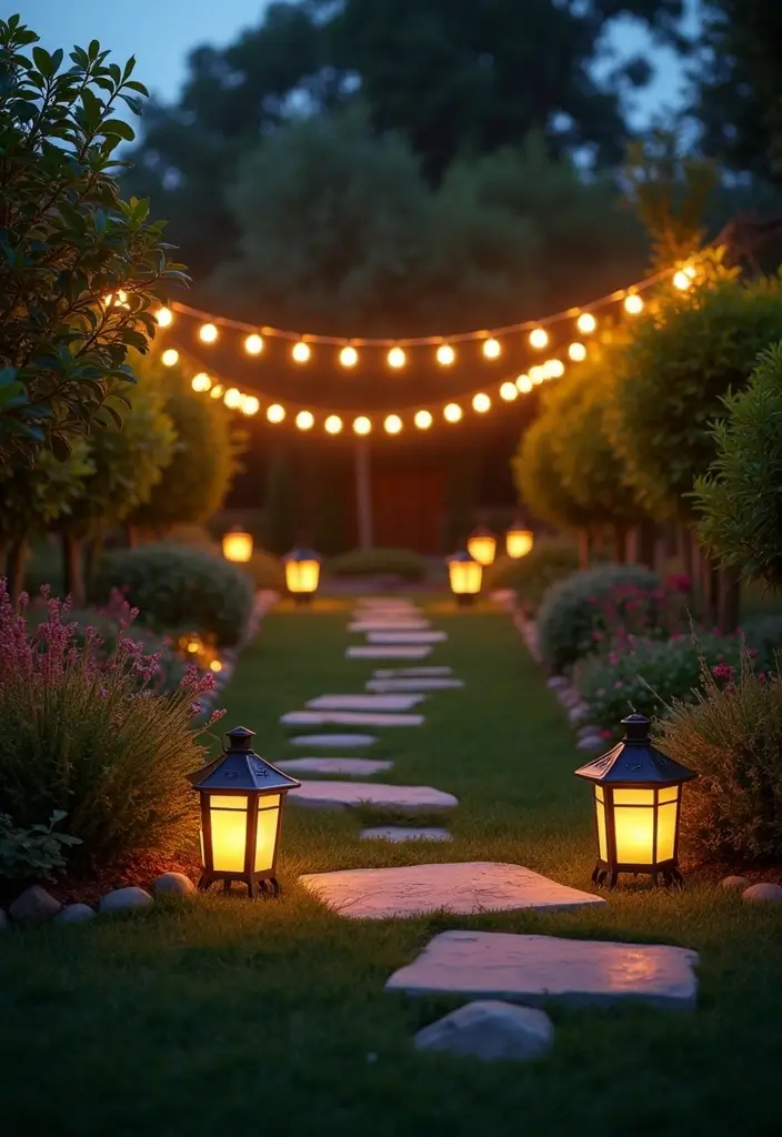 30 Simple Garden Design Ideas to Create a Calm and Beautiful Green Space - 18. Garden Lighting for Evening Ambiance