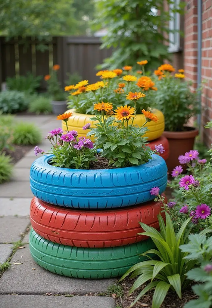 30 Small Backyard Ideas on a Budget DIY - Transform Your Outdoor Space for Under $100 - 9. Upcycled Tire Planters