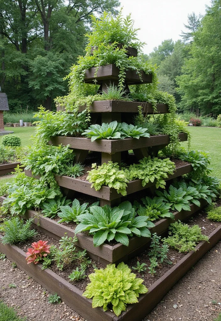 19 Efficient Raised Garden Beds Layout Inspirations for Vertical Gardening - 12. Multi-tiered Pyramid Beds