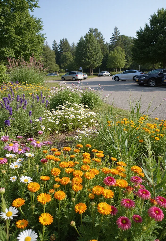 Car Parking Design Home Garden: A Practical Guide with 19 Seamless Integration Inspirations - 12. Wildflower Gardens: Natural Splendor