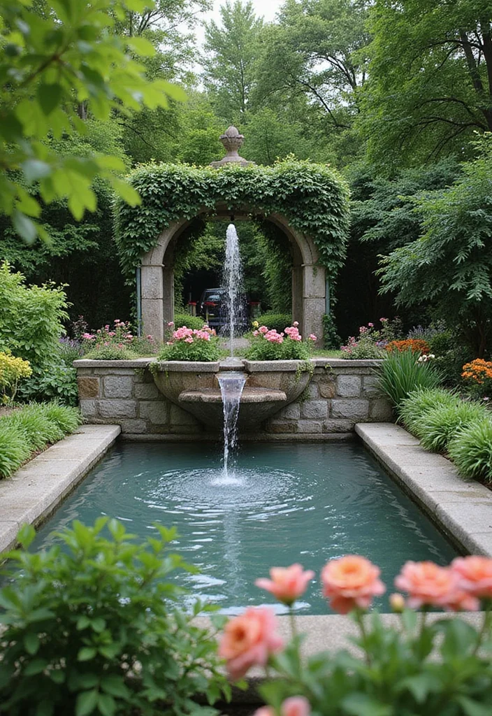 Car Parking Design Home Garden: A Practical Guide with 19 Seamless Integration Inspirations - 15. Water Features: Sound of Serenity