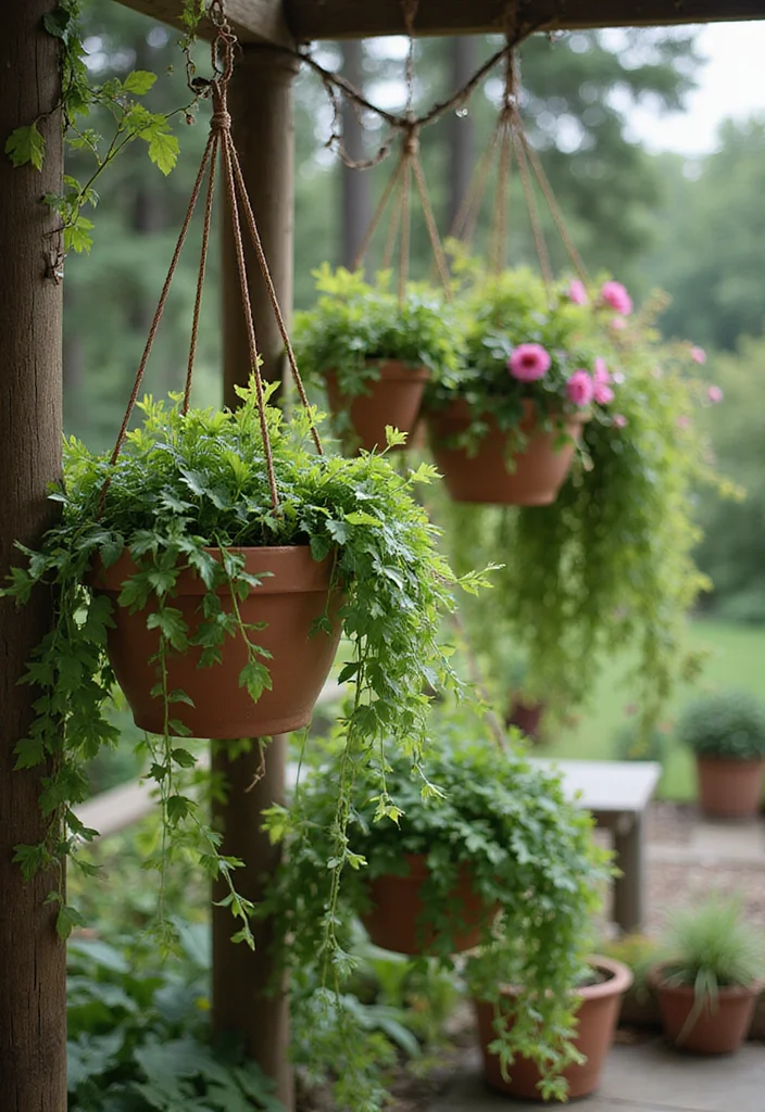 Corner Garden Ideas Landscape Design: A Creative Guide with 18 Space-Saving Inspirations - 2. Hanging Planters: Artistry in the Air
