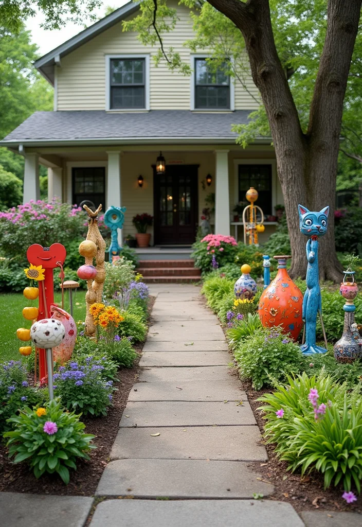 Front Yard Garden Design: A Curb Appeal Guide with 18 Stylish Outdoor Inspirations - 10. Whimsical Garden Art