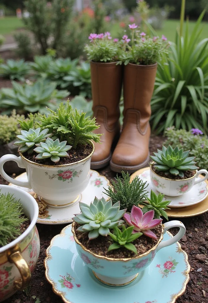 Garden Art Sculptures DIY: A Crafty Guide with 17 Creative Outdoor Art Inspirations - 11. Succulent Gardens in Unusual Containers