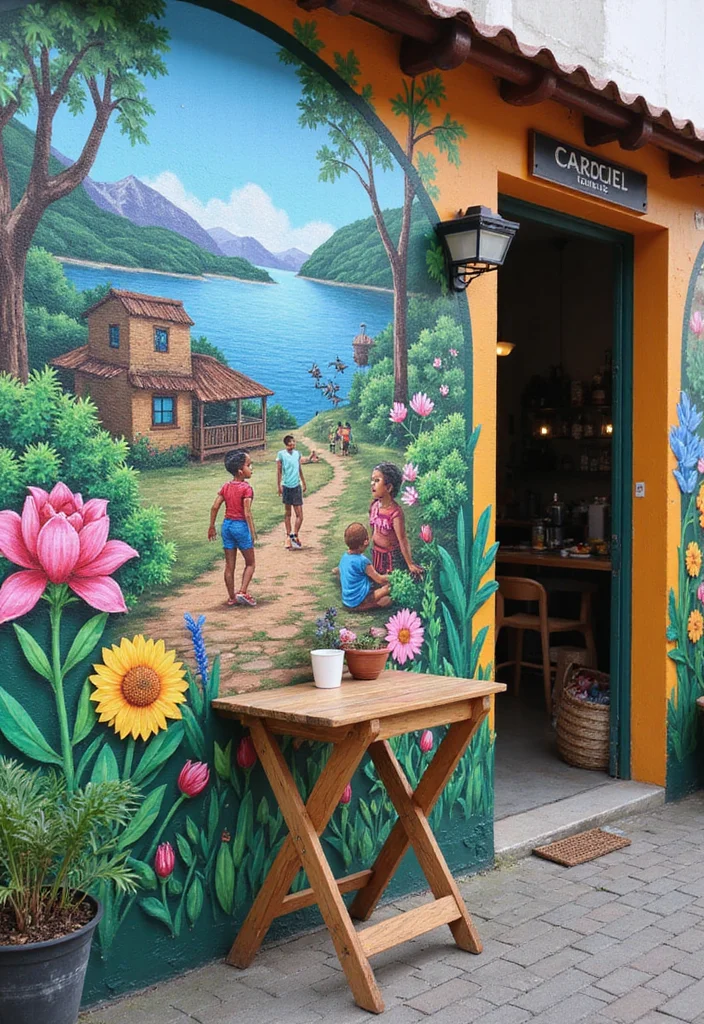 Garden Coffee Shop Design Outdoor: A Cozy Guide with 19 Relaxed Atmosphere Inspirations - 19. Community-Inspired Mural
