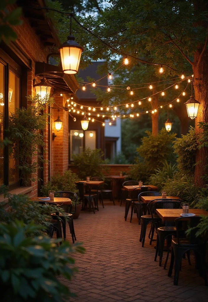 Garden Coffee Shop Design Outdoor: A Cozy Guide with 19 Relaxed Atmosphere Inspirations - 3. Cozy Atmosphere with Ambient Lighting