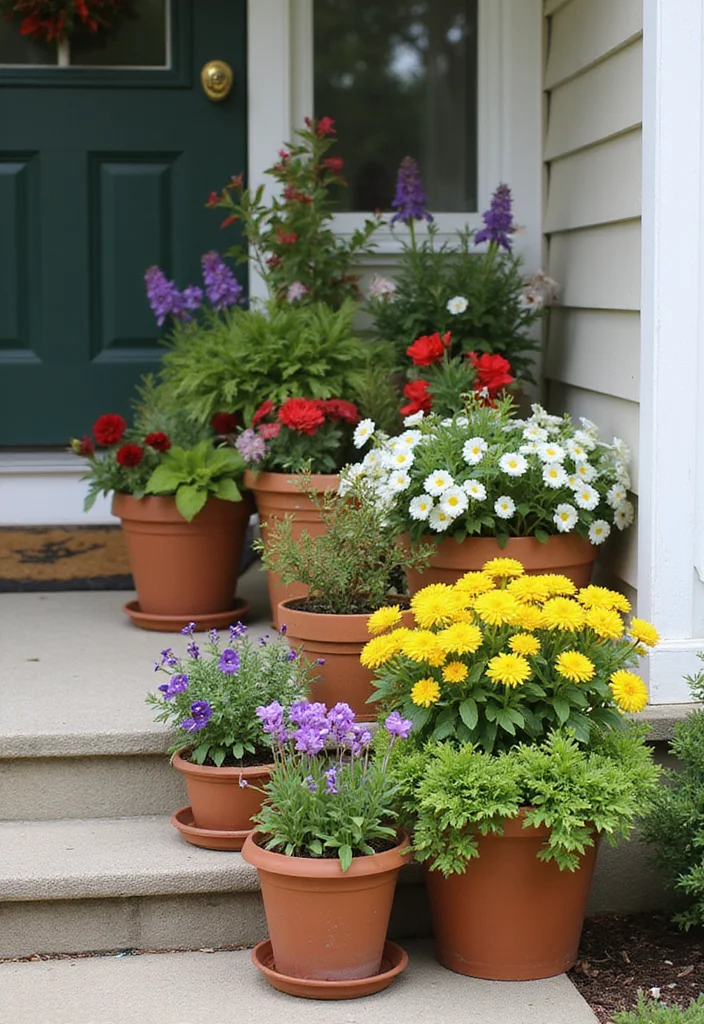 Garden Design Front of House: A Welcoming Guide with 17 Entrance-Focused Inspirations - 4. Colorful Container Gardens