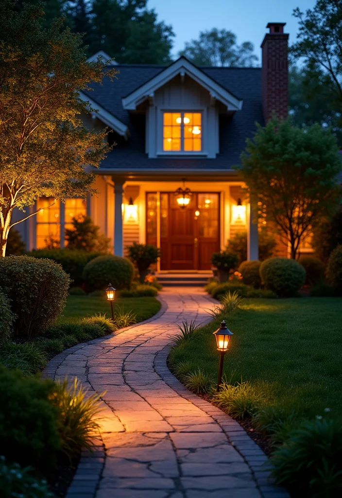 Garden Design Front of House: A Welcoming Guide with 17 Entrance-Focused Inspirations - 9. Charming Outdoor Lighting
