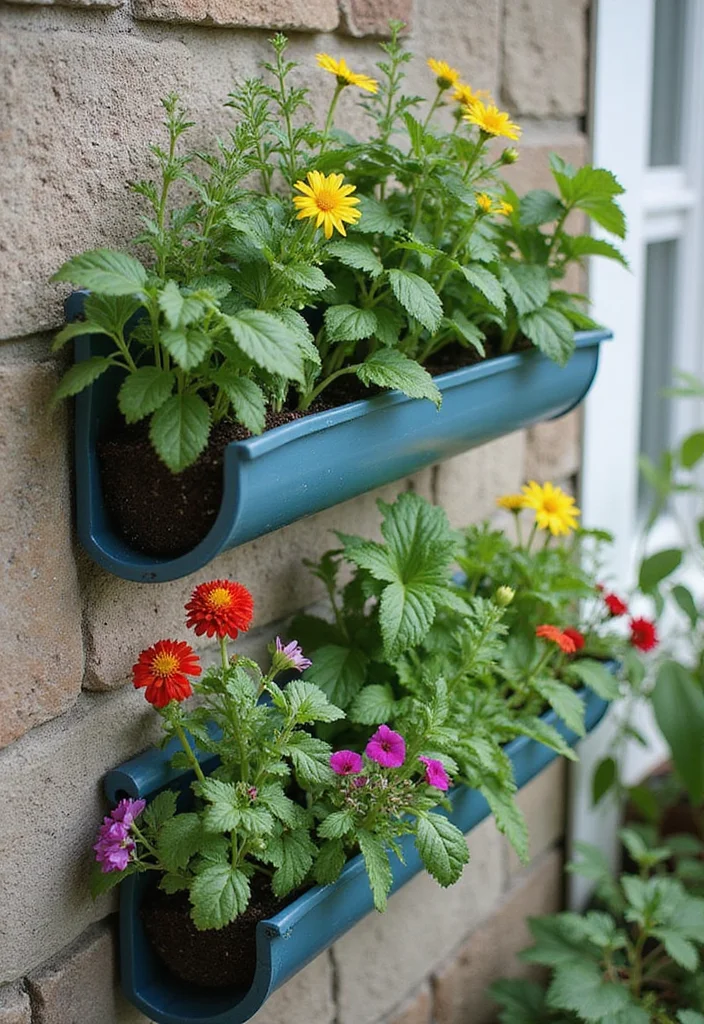 Garden Layout Ideas Design: A Practical Guide with 20 Well-Structured Layout Inspirations - 12. Gutter Gardens: A Unique Vertical Solution